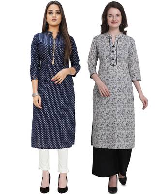 Navy-blue printed cotton ethnic-kurtis 1