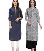Navy-blue printed cotton ethnic-kurtis