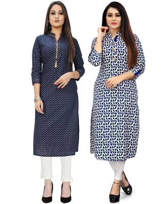 Navy-blue printed cotton ethnic-kurtis 1