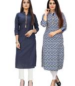 Navy-blue printed cotton ethnic-kurtis