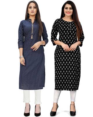 Navy-blue printed cotton ethnic-kurtis 1