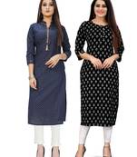 Navy-blue printed cotton ethnic-kurtis