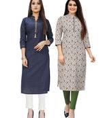 Navy-blue printed cotton ethnic-kurtis