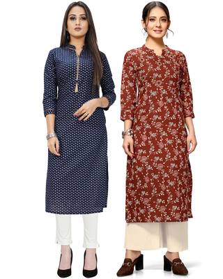 Navy-blue printed cotton ethnic-kurtis 1
