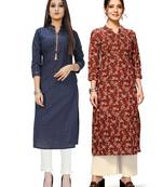 Navy-blue printed cotton ethnic-kurtis