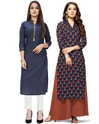 Navy-blue printed cotton ethnic-kurtis 1