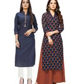 Navy-blue printed cotton ethnic-kurtis