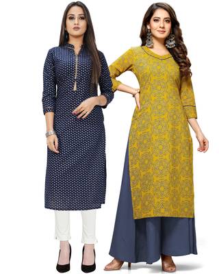 Navy-blue printed cotton ethnic-kurtis 1