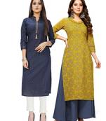 Navy-blue printed cotton ethnic-kurtis