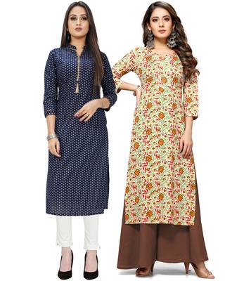 Navy-blue printed cotton ethnic-kurtis 1