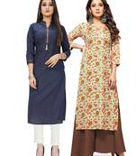 Navy-blue printed cotton ethnic-kurtis
