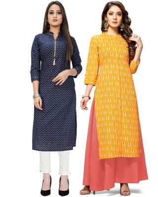 Navy-blue printed cotton ethnic-kurtis 1