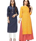 Navy-blue printed cotton ethnic-kurtis