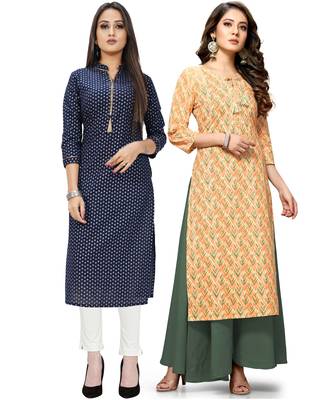 Navy-blue printed cotton ethnic-kurtis 1