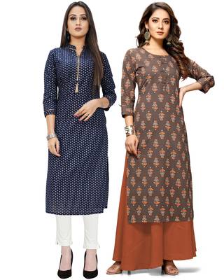 Navy-blue printed cotton ethnic-kurtis 1