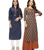 Navy-blue printed cotton ethnic-kurtis