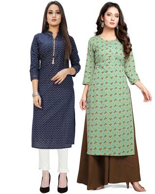 Navy-blue printed cotton ethnic-kurtis 1