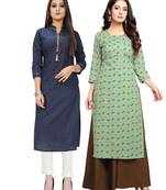 Navy-blue printed cotton ethnic-kurtis
