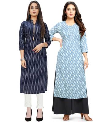 Navy-blue printed cotton ethnic-kurtis 1