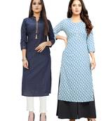 Navy-blue printed cotton ethnic-kurtis