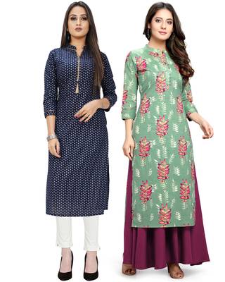 Navy-blue printed cotton ethnic-kurtis 1