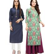 Navy-blue printed cotton ethnic-kurtis