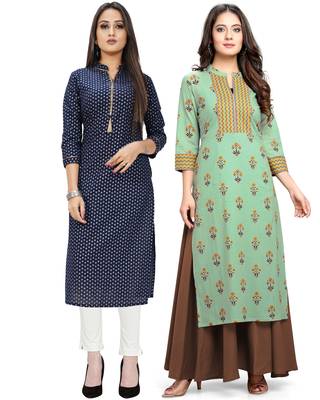 Navy-blue printed cotton ethnic-kurtis 1