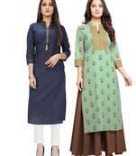 Navy-blue printed cotton ethnic-kurtis