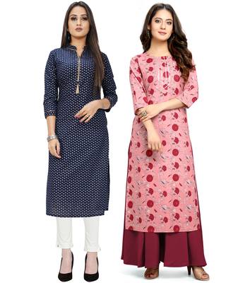 Navy-blue printed cotton ethnic-kurtis 1