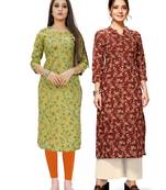 Green printed cotton ethnic-kurtis