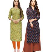 Green printed cotton ethnic-kurtis