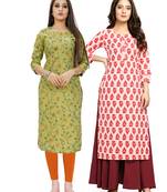 Green printed cotton ethnic-kurtis