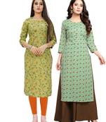 Green printed cotton ethnic-kurtis