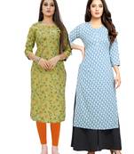 Green printed cotton ethnic-kurtis