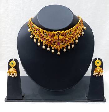 Antique Gold Temple Choker Necklace Set 2