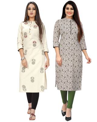 Beige printed cotton ethnic-kurtis 1