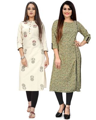 Beige printed cotton ethnic-kurtis 1