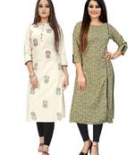 Beige printed cotton ethnic-kurtis