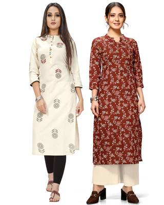 Beige printed cotton ethnic-kurtis 1