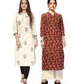 Beige printed cotton ethnic-kurtis