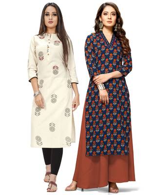 Beige printed cotton ethnic-kurtis 1