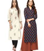 Beige printed cotton ethnic-kurtis