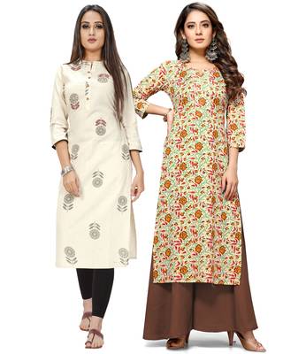Rajnandini Beige printed cotton ethnic-kurtis 1