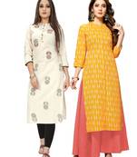 Beige printed cotton ethnic-kurtis