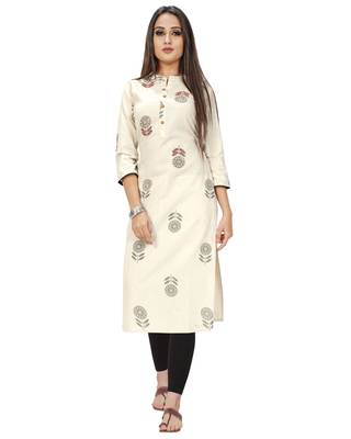 Beige printed cotton ethnic-kurtis 2