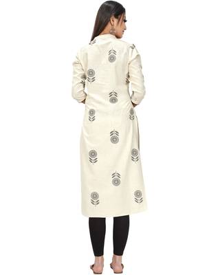 Beige printed cotton ethnic-kurtis 3