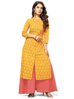 Beige printed cotton ethnic-kurtis 4