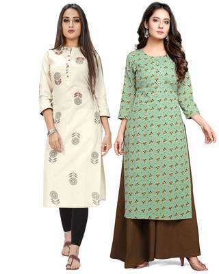 Beige printed cotton ethnic-kurtis 1