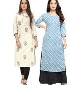 Beige printed cotton ethnic-kurtis