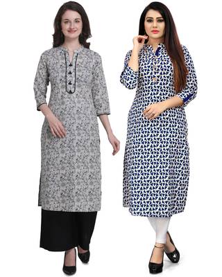Grey printed cotton ethnic-kurtis 1